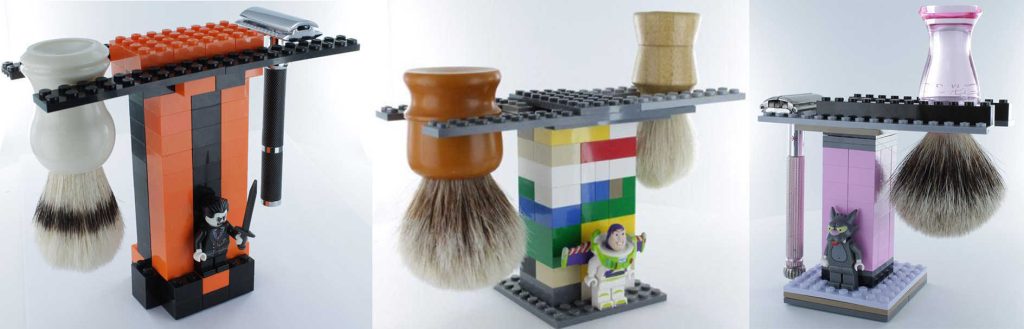 Supports de rasoir et blaireau en Lego.