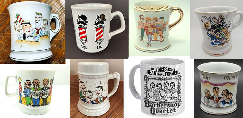 Différents mugs et tasses à moustache de barbershop quartets